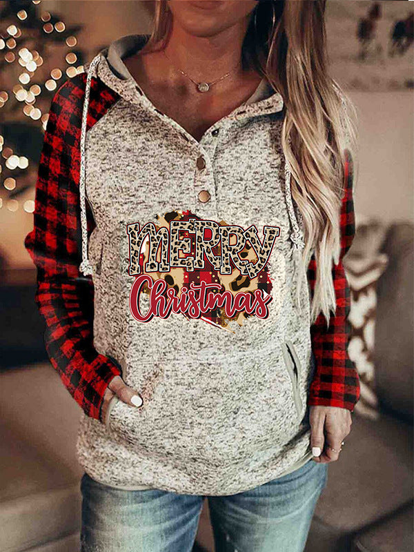 Christmas Printed Red Checked Children's Hoodie