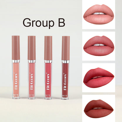 Matte Non-stick Cup Lip Gloss Set Matte Thin Tube Liquid Lipstick 4 Sets