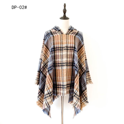 Plaid Winter Warm Pashmina Poncho For Women