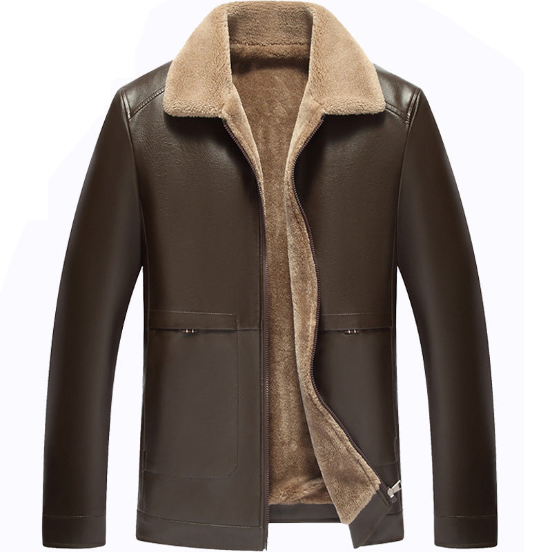 Men's Thick Plush Winter Leather Jacket