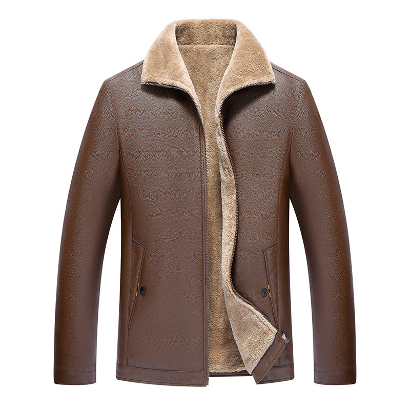 Men's Leather Jacket Warm Winter Coat
