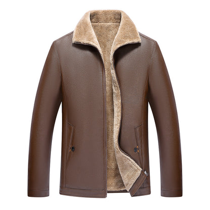 Men's Leather Jacket Warm Winter Coat