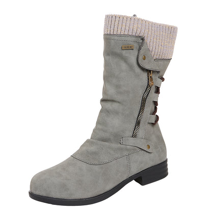 Women's Lace-Up Panel Leather Zip-Up Boots