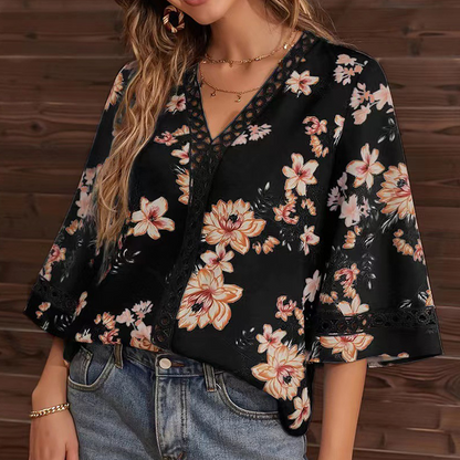 Women's V-Neck Floral Lace Blouses