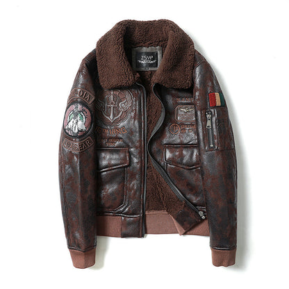 Men's Embroidered Leather Air Force Jacket