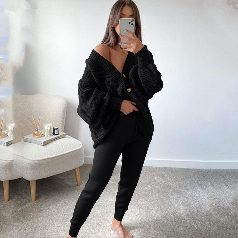 Women's Loose Jacket Knitted 2 Piece Set