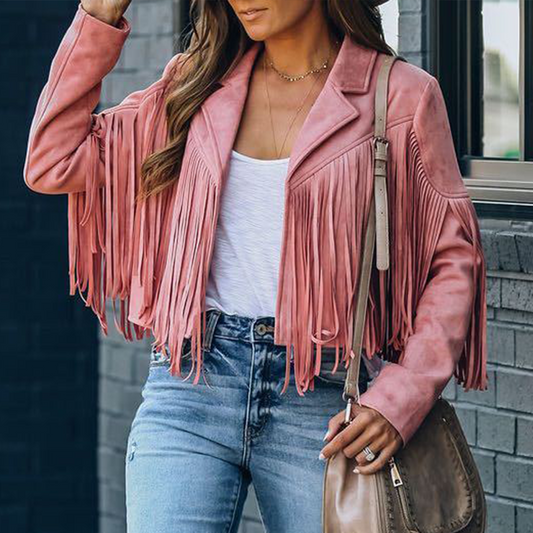 Women's Jackets Long-sleeve Printed Fringed Jacket