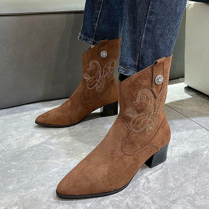 Women's Leather Embroidered Western Boots