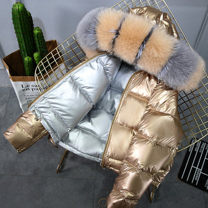 Free shipping Women Can Wear Large Fur Collar DownCoats On Both Sides-Summer Clearance