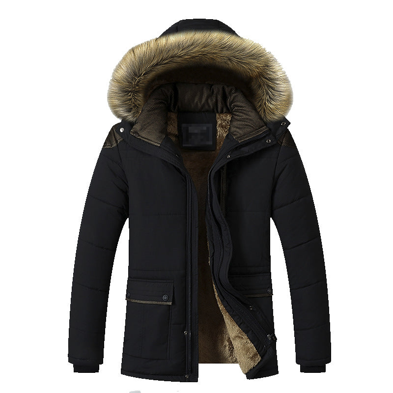 Men's Hooded Fur Collar Fleece Winter Jacket