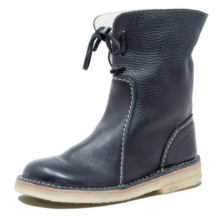Women's Leather Plush Flat Comfort Boots