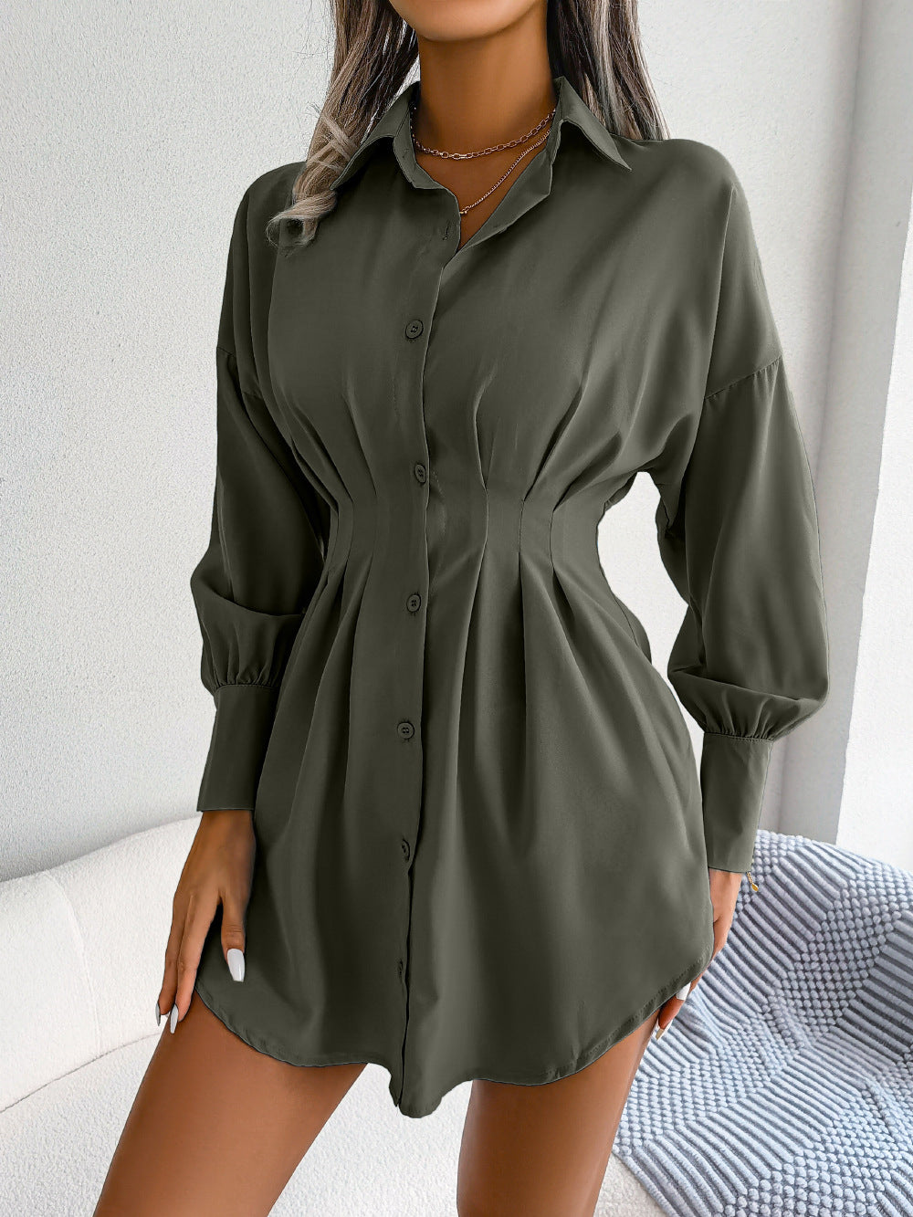Solid Color Waisted Blouses For Women