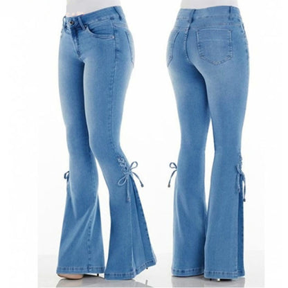 Women's Retro Western Denim Flared Pants