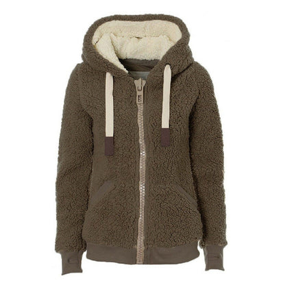 Woman Plush Hooded Sweatshirt Jacket