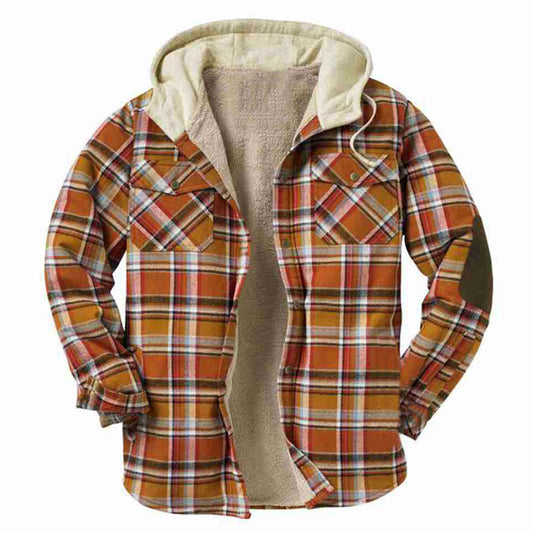 Men's Hooded Winter Plaid Sherpa Lined Jacket