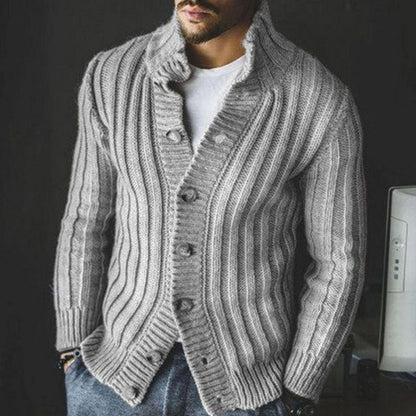 Men's Single-Breasted Knitted Sweater Lapel Sweater Coat
