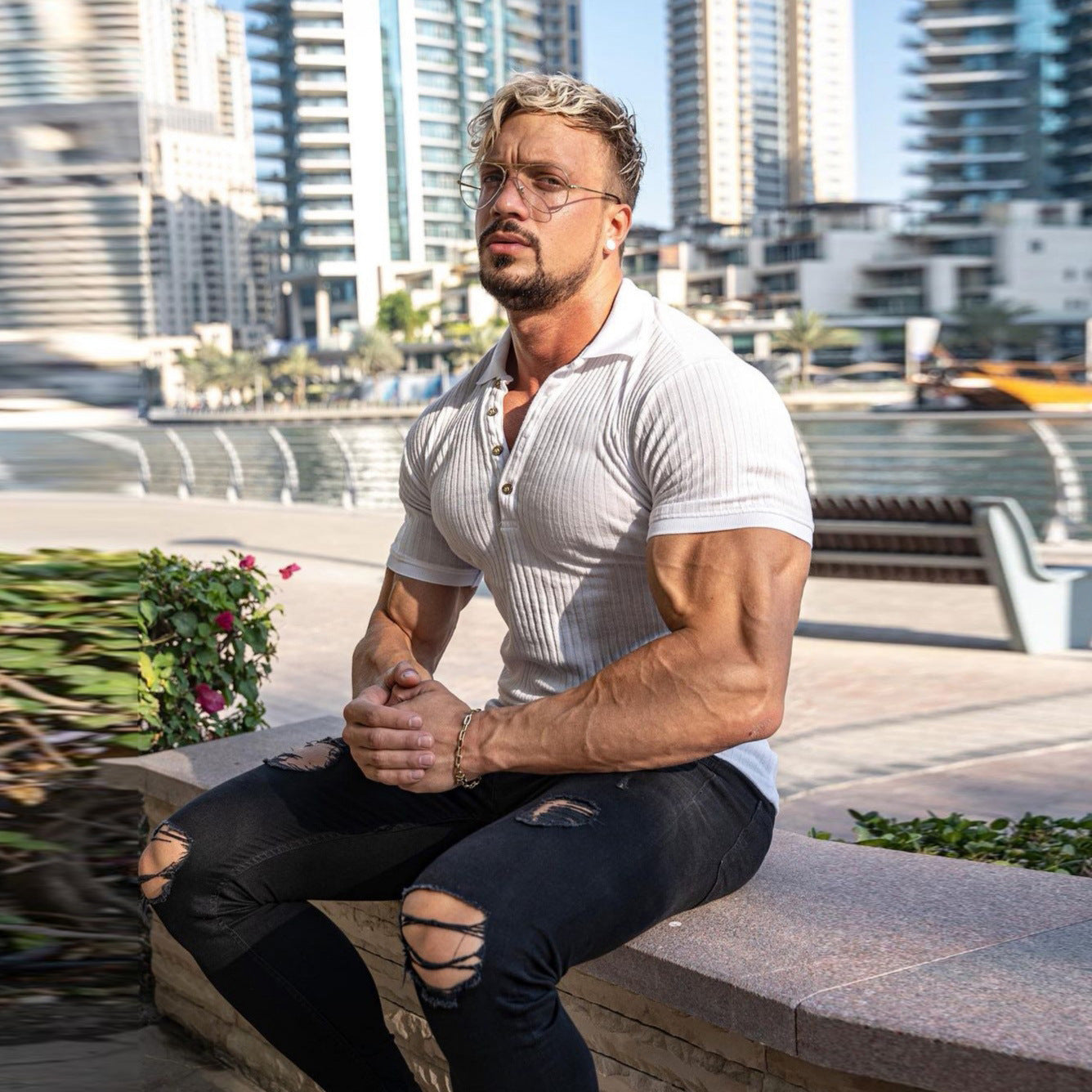 Men's Slim Short-sleeved Mercerized Cotton T-shirt