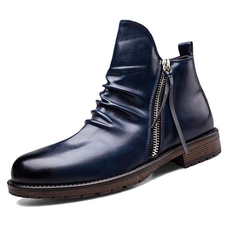 Men's Leather Zip Casual Short Boots