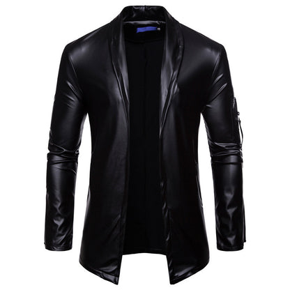 Men's PU Leather Zipper Motorcycle Leather Jacket
