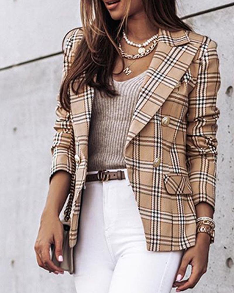 Women's Long-sleeved Plaid Print Suit Jacket