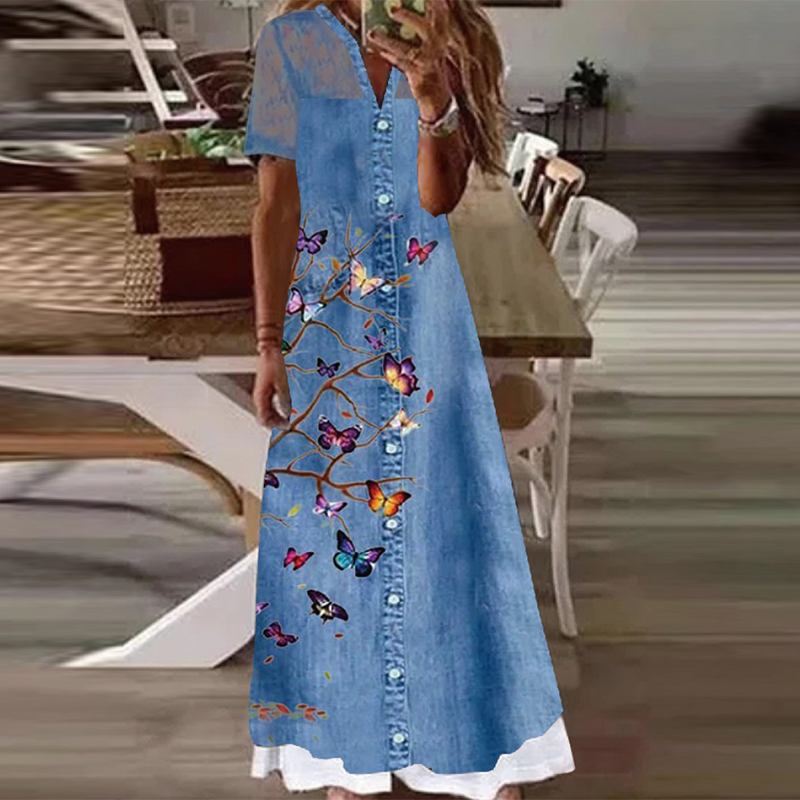 Slim Fit Denim Maxi Dress For Women