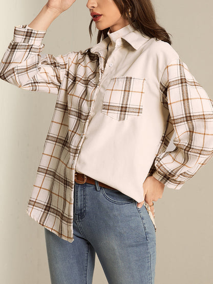 Colorblock Cardigan Plaid Women's Shirt Jacket