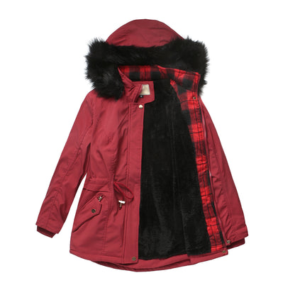 Woman's Detachable Hood Fur Collar Plus Fleece Jacket