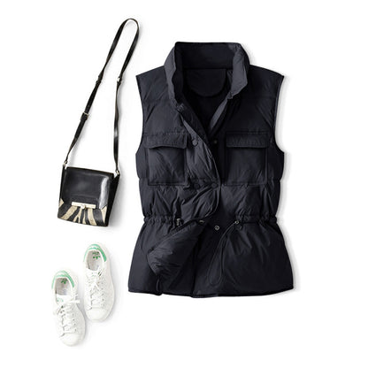 Women's White Duck Down Jacket Drawstring Waist Coat