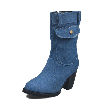 Woman High-heeled Denim Boots