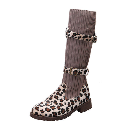 Women's Winter Knitted Patchwork Tall Boots