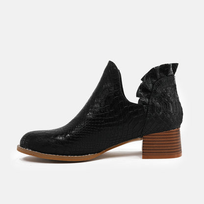 Women's Leather Chunky Heel Boots