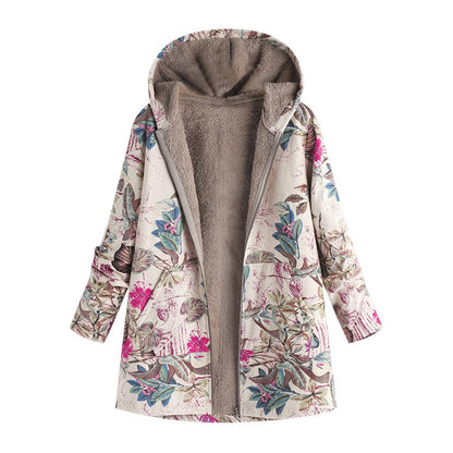 Woman Plush Thick Ethnic Style Hooded Jacket