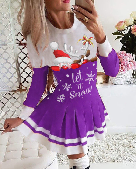 Christmas Santa Elk Print Dress