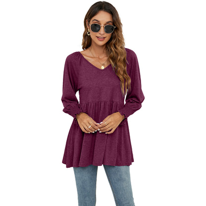 Women's V-Neck Casual Long Sleeves Blouses