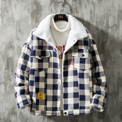 Men's Check Lapel Lamb Lined Jacket