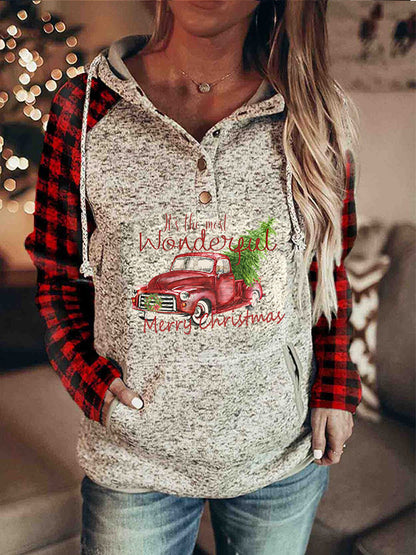 Christmas Printed Red Checked Children's Hoodie