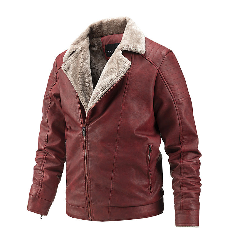 Fitted Sherpa Lined Leather Jacket For Men
