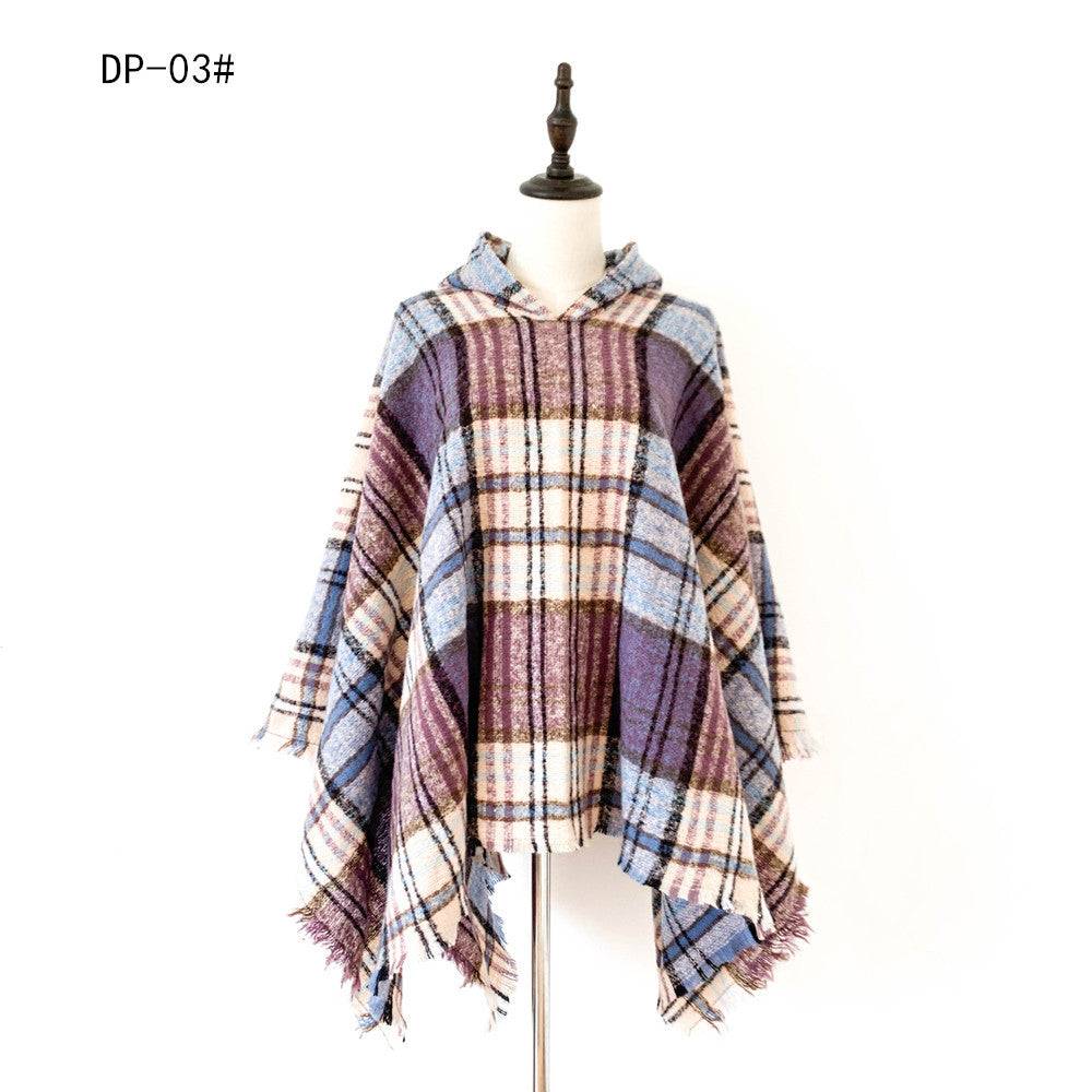 Plaid Winter Warm Pashmina Poncho For Women