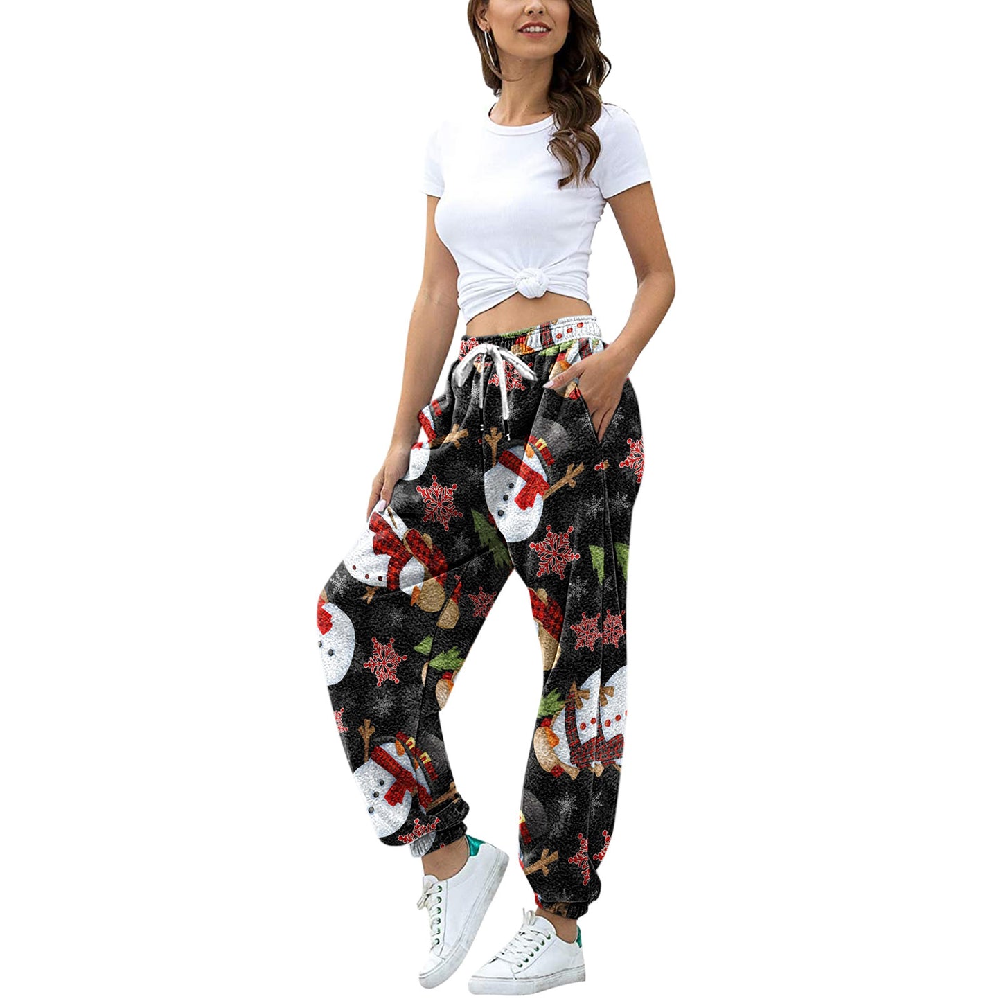 Christmas Print Casual Loose Lounge Pants For Women