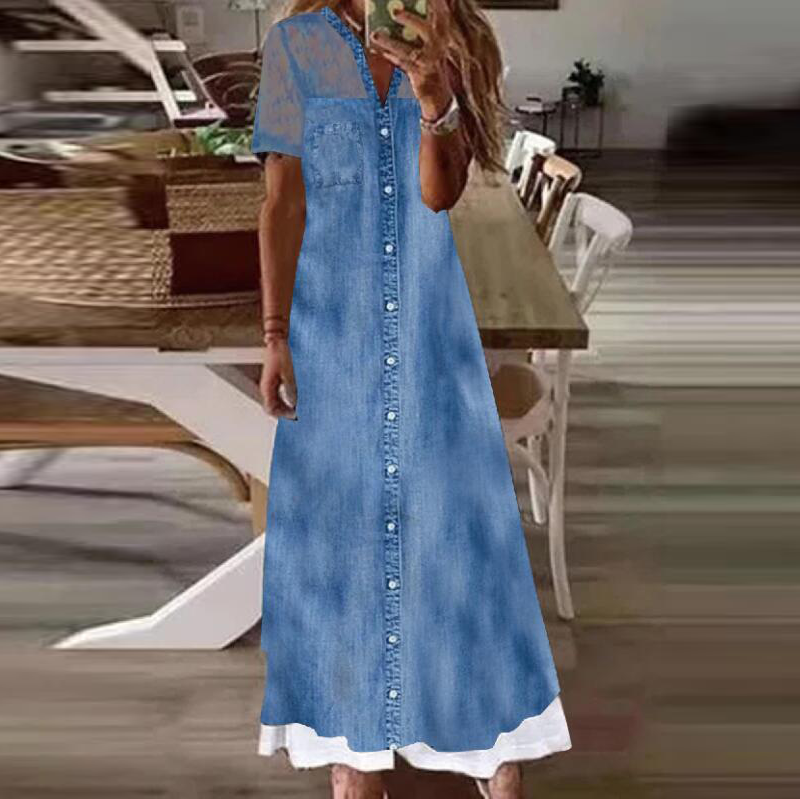 Slim Fit Denim Maxi Dress For Women