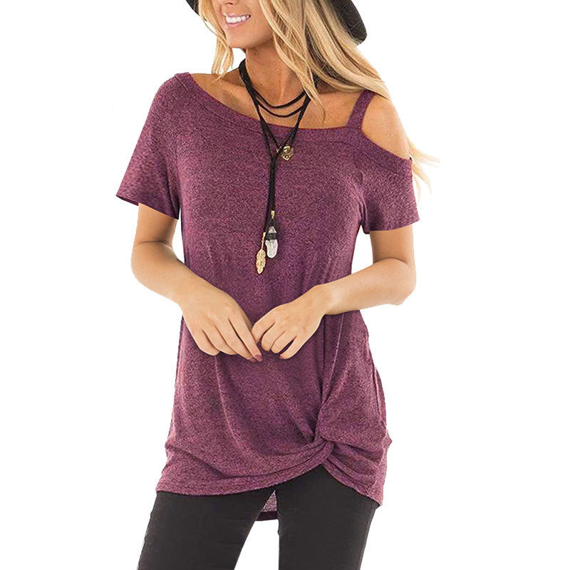 Women's Knot T-Shirt Short Sleeve Off Shoulder T-Shirt