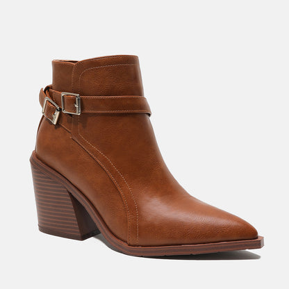 Women's Leather Pointed Toe Casual Boots