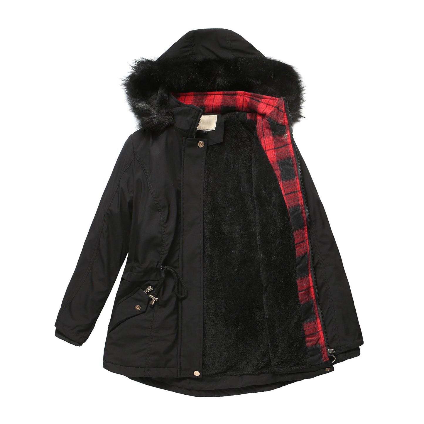 Woman's Detachable Hood Fur Collar Plus Fleece Jacket