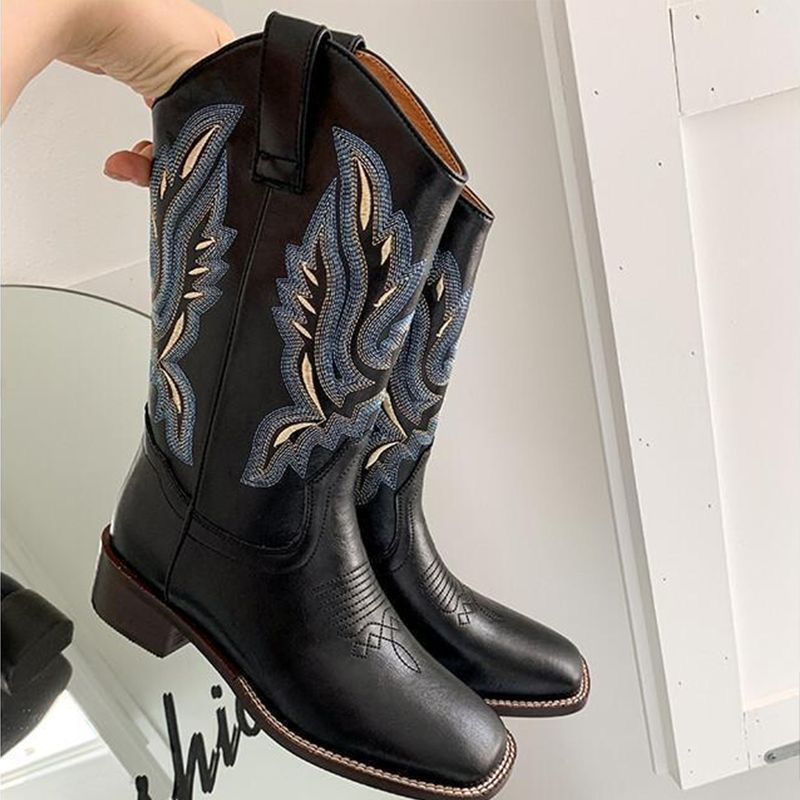 Women's Leather Western Cowboy Embroidered Boots