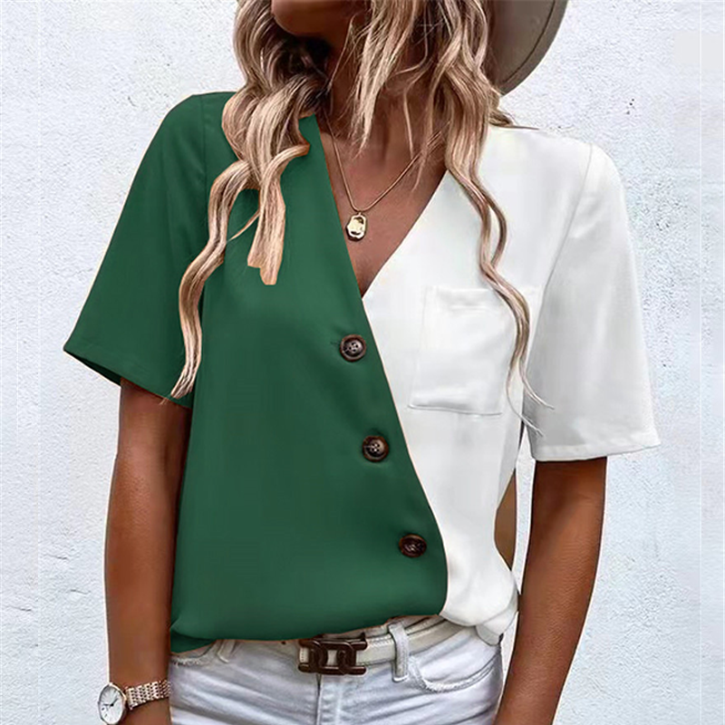 Women's V-Neck Chiffon Short Sleeves Blouses