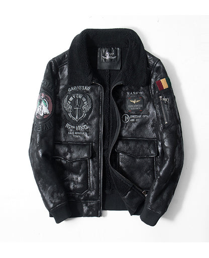 Men's Embroidered Leather Air Force Jacket