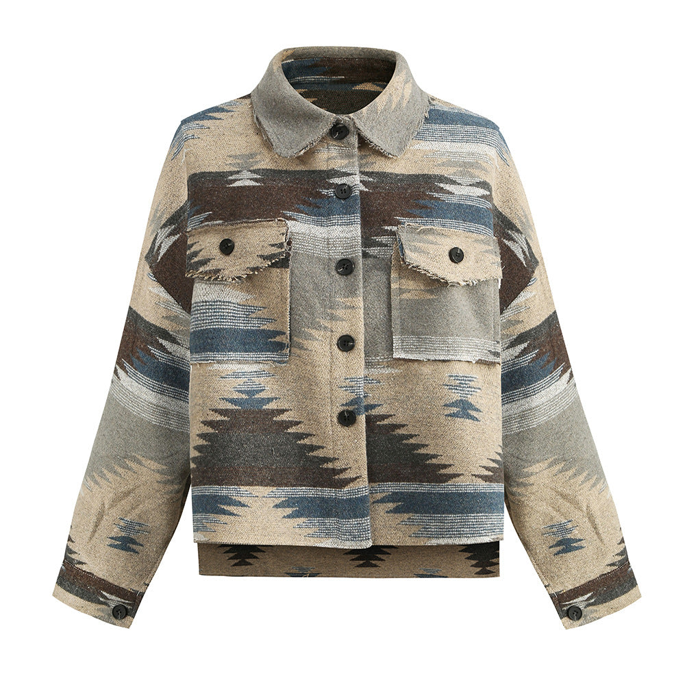 Aztec Geometric Slit Button Pocket Coat