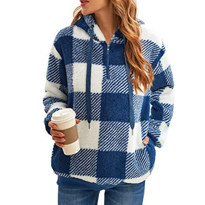 Plush Check Hoodie For Women