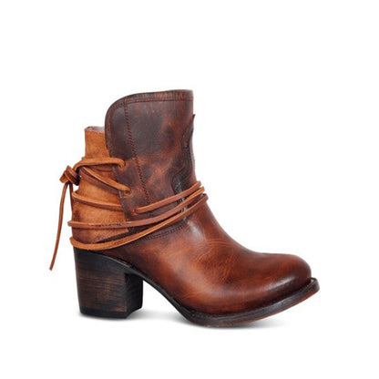 Women's Vintage Lace-Up Colorblock Boots