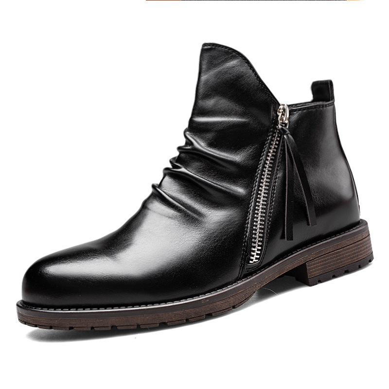 Men's Leather Zip Casual Short Boots